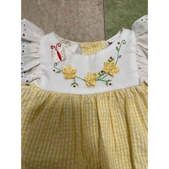Little Bitty 3-6 Months Vintage Yellow Butterfly Dress and Bloomers Eyelet Lace - Picture 2 of 10